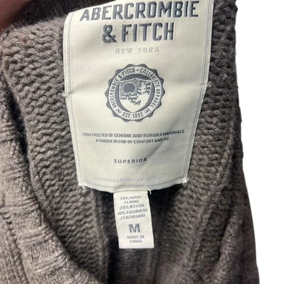 Abercrombie & Fitch Cable Knit Oversized Sweater Pullover Y2K Brown Medium Wool - Picture 3 of 3